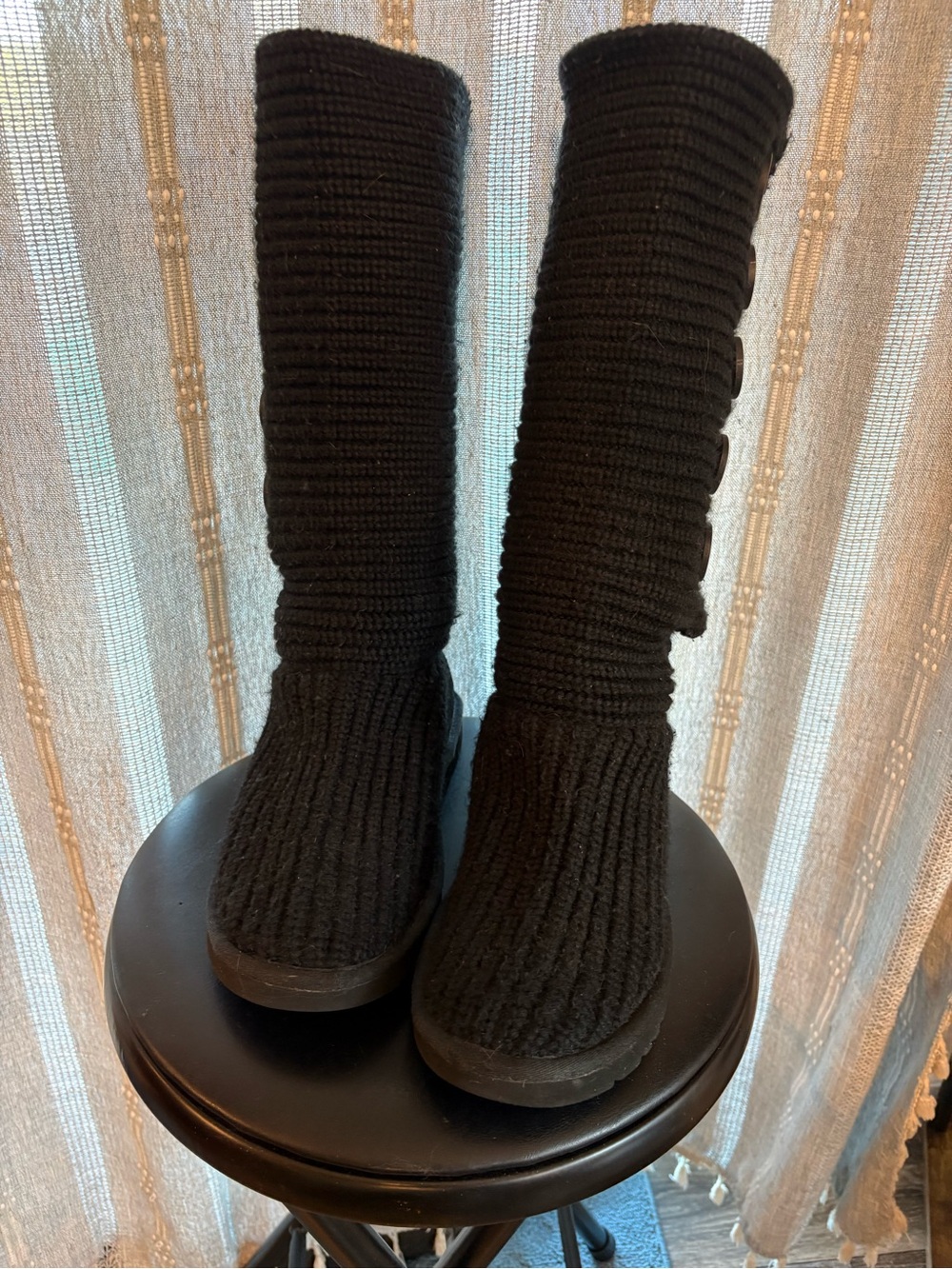 UGG Black Ribbed Knit Tall Button-Accent Boots